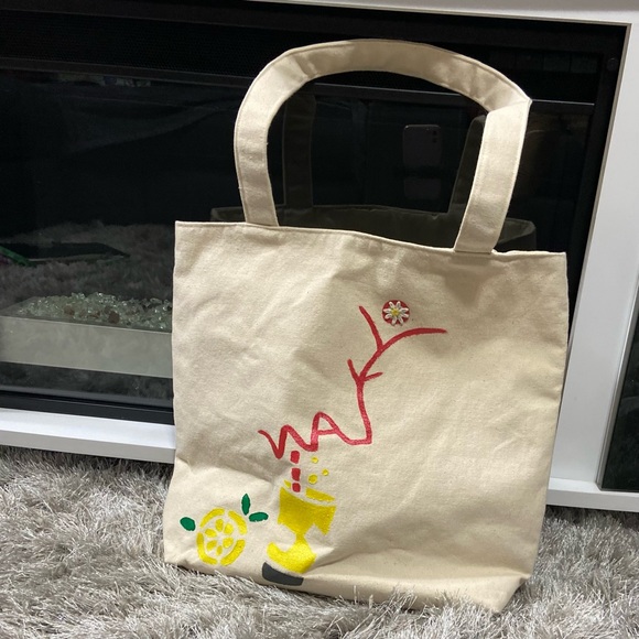 YO-LAN handmade cream canvas lined tote bag, inside patch pocket.  NWOT. - Picture 5 of 5